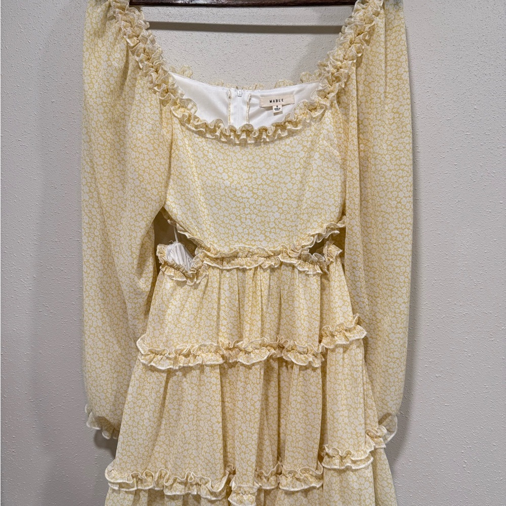 MABLE Cream and Yellow Floral Ruffle Top
